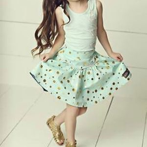 Matilda Jane | Gilded Greens Gold Foil Polka-dot Twirl Skirt Girls 2